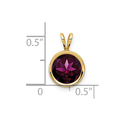 14k Yellow Gold 8mm Rhodolite Garnet bezel pendant