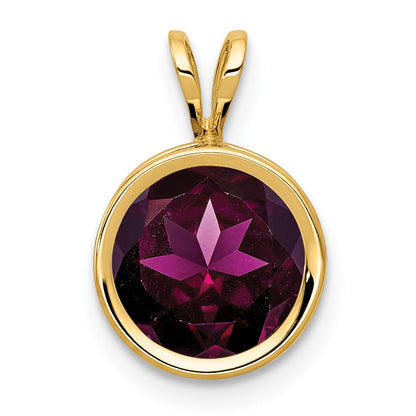 14k Yellow Gold 8mm Rhodolite Garnet bezel pendant