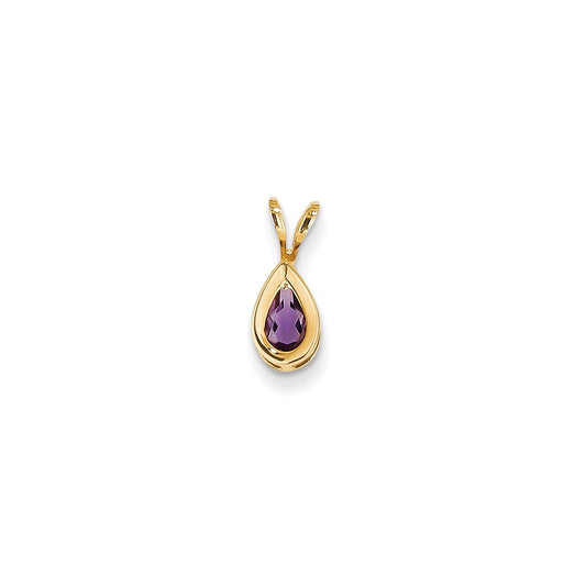 14K Yellow Gold 6x4mm Pear Amethyst bezel pendant