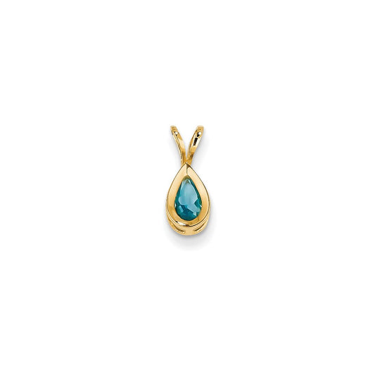 14K Yellow Gold 6x4mm Pear Blue Topaz bezel pendant