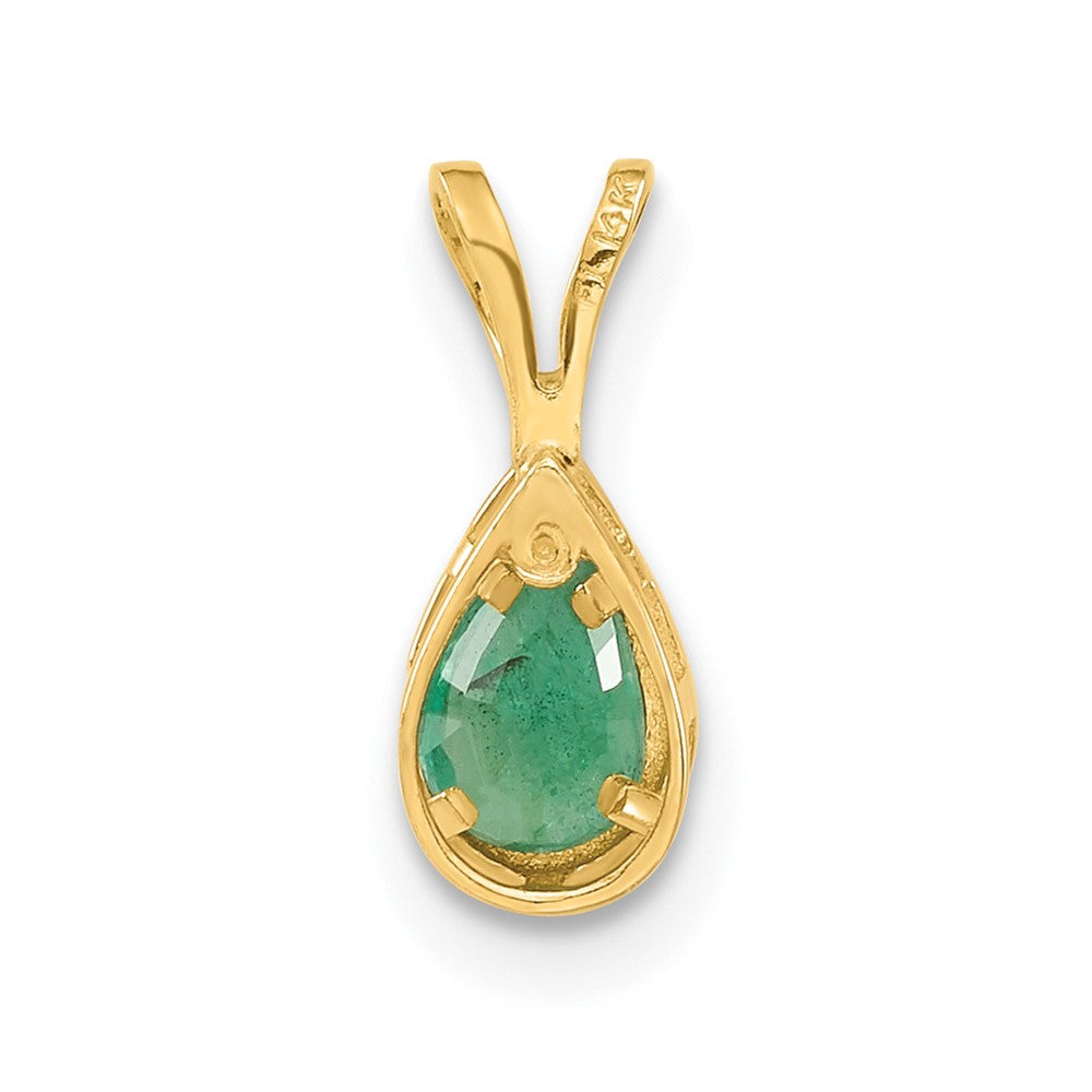 14K Yellow Gold 6x4mm Pear Emerald Bezel Pendant