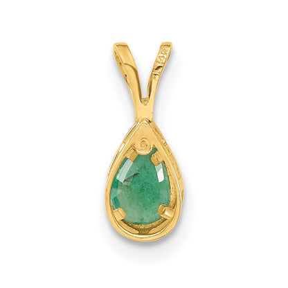 14K Yellow Gold 6x4mm Pear Emerald Bezel Pendant
