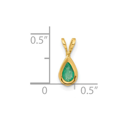 14K Yellow Gold 6x4mm Pear Emerald Bezel Pendant