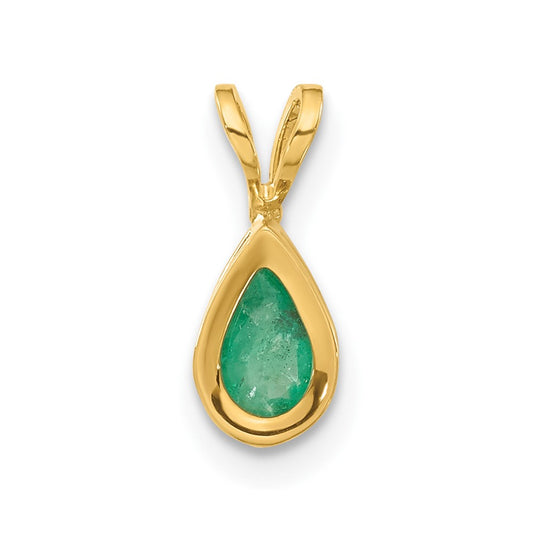 14K Yellow Gold 6x4mm Pear Emerald Bezel Pendant