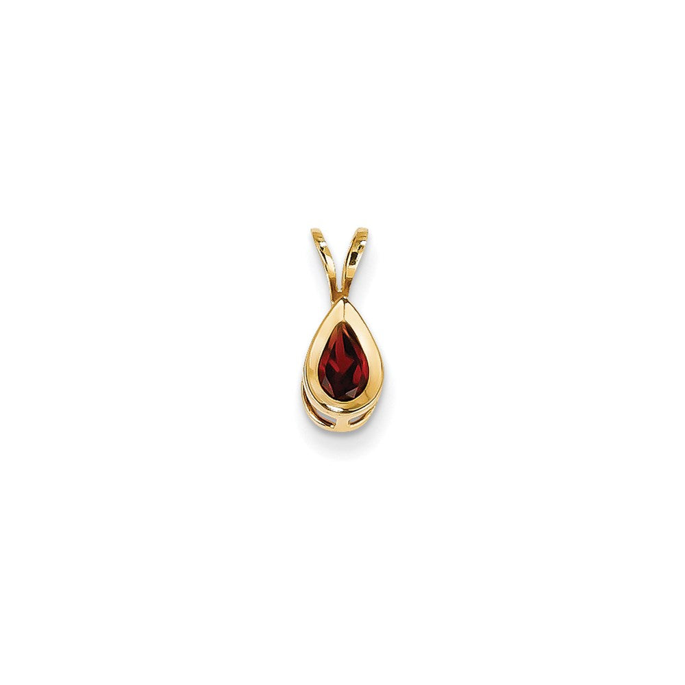 14K Yellow Gold 6x4mm Pear Garnet bezel pendant