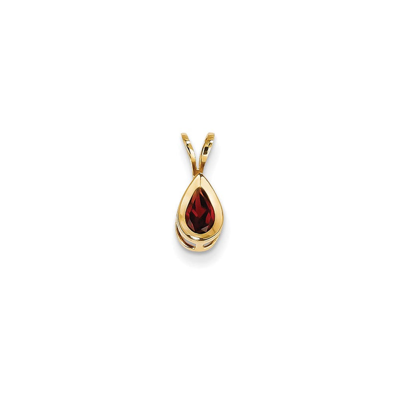 14K Yellow Gold 6x4mm Pear Garnet bezel pendant