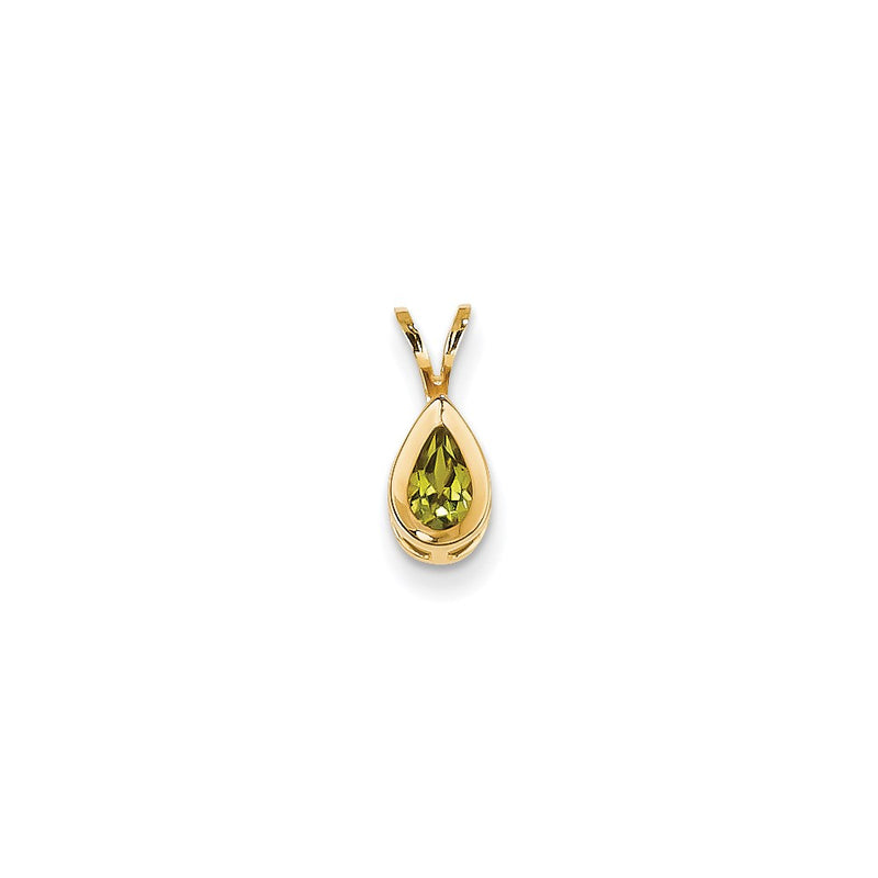 14K Yellow Gold 6x4mm Pear Peridot Checker bezel pendant