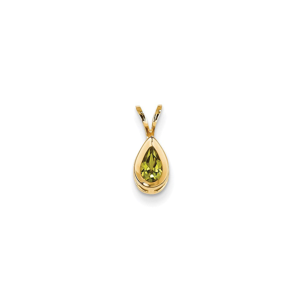 14K Yellow Gold 6x4mm Pear Peridot bezel pendant
