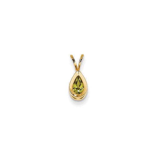 14K Yellow Gold 6x4mm Pear Peridot bezel pendant