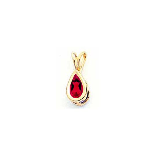 14K Yellow Gold 6x4mm Pear Ruby bezel pendant