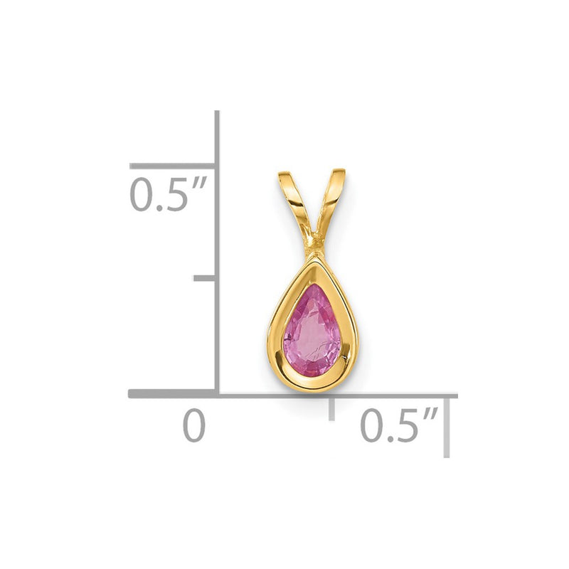 14K Yellow Gold 6x4mm Pear Pink Sapphire Bezel Pendant