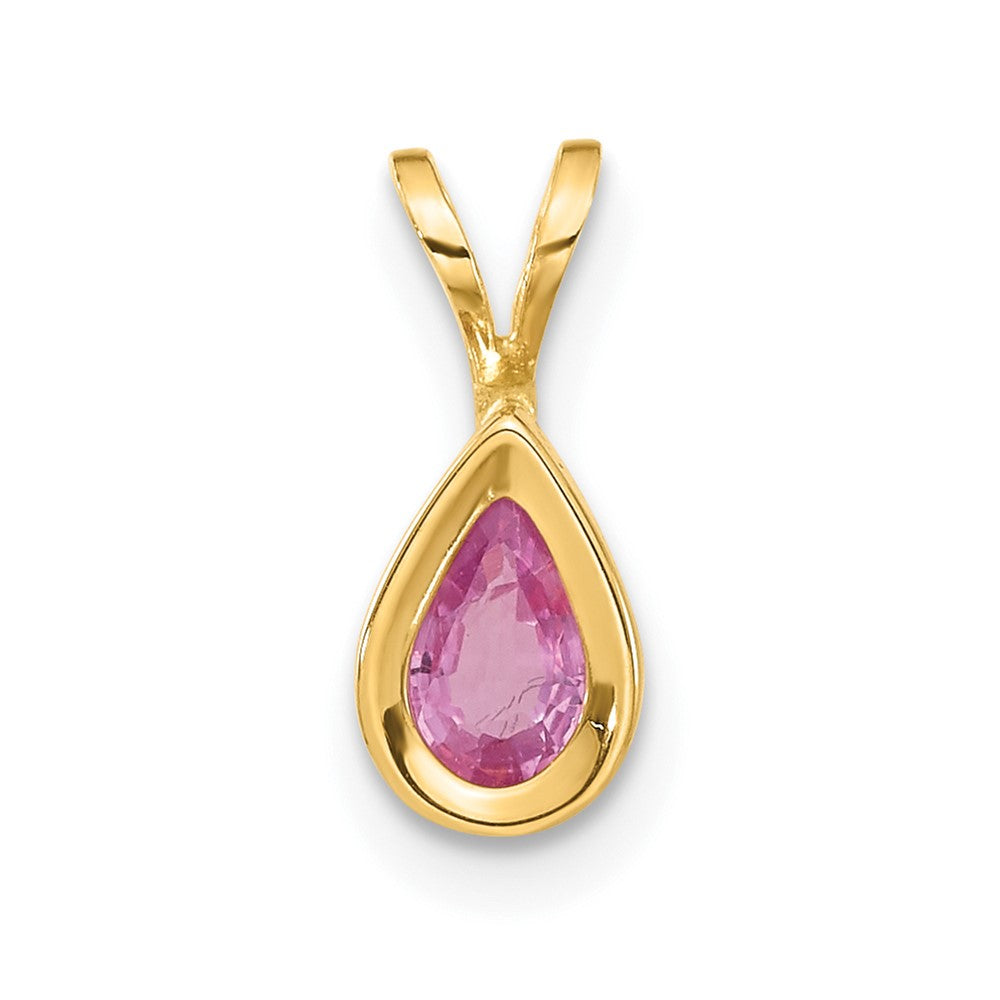 14K Yellow Gold 6x4mm Pear Pink Sapphire Bezel Pendant