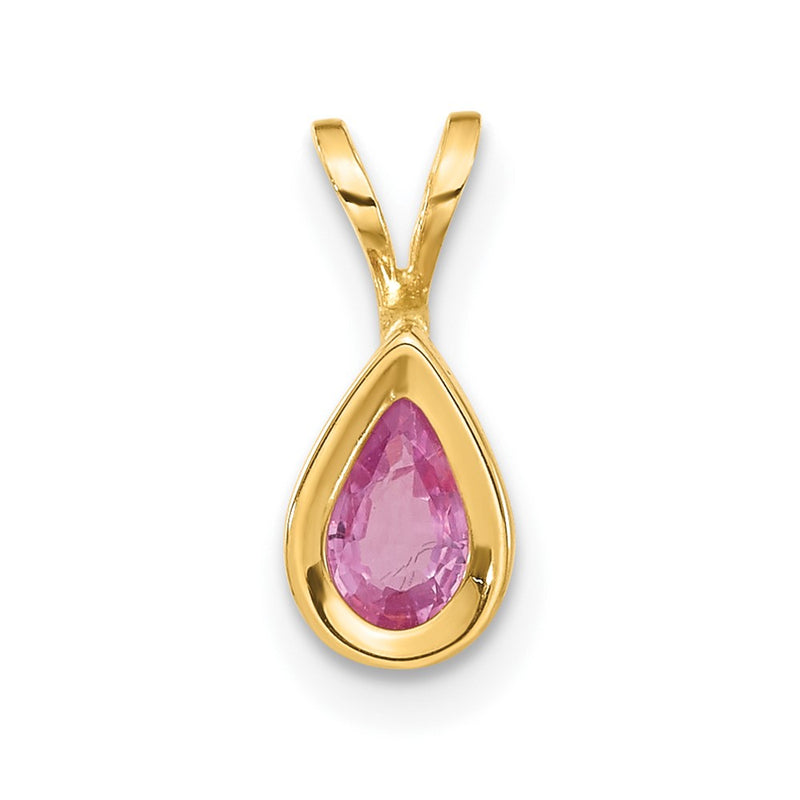 14K Yellow Gold 6x4mm Pear Pink Sapphire Bezel Pendant