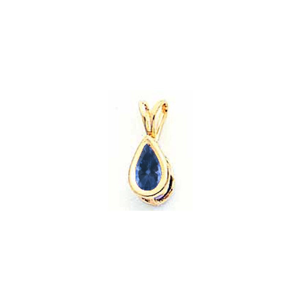 14K Yellow Gold 6x4mm Pear Sapphire bezel pendant