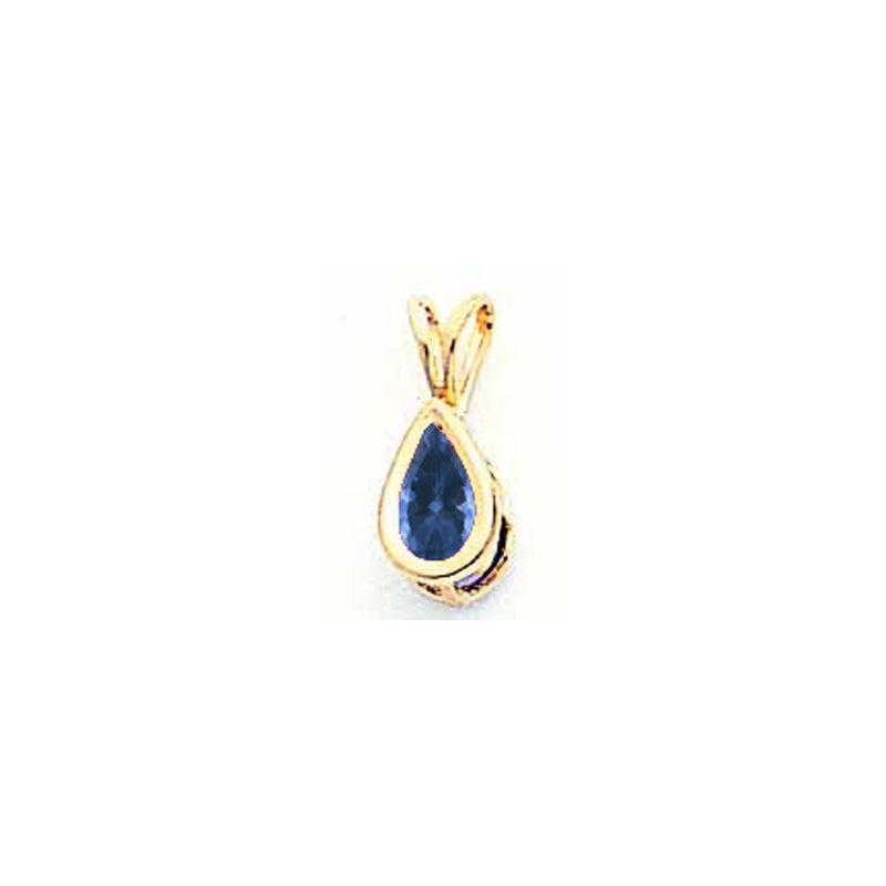 14K Yellow Gold 6x4mm Pear Sapphire bezel pendant