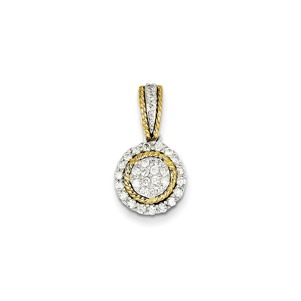 14k Two-Tone Gold Real Diamond Circle Pendant
