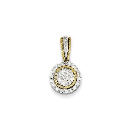 14k Two-Tone Gold Real Diamond Circle Pendant