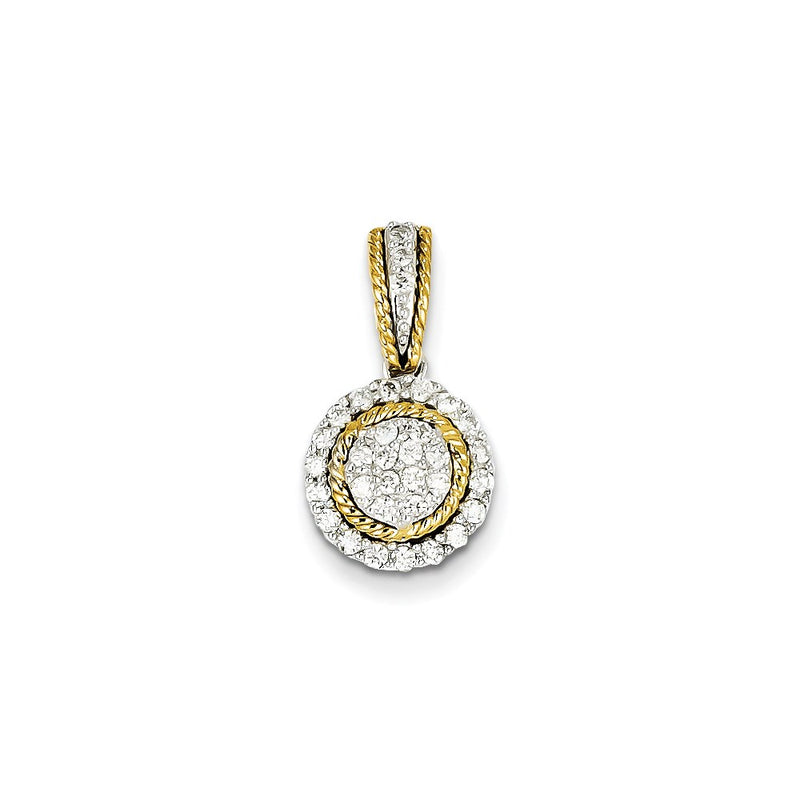 14k Two-Tone Gold Real Diamond Circle Pendant