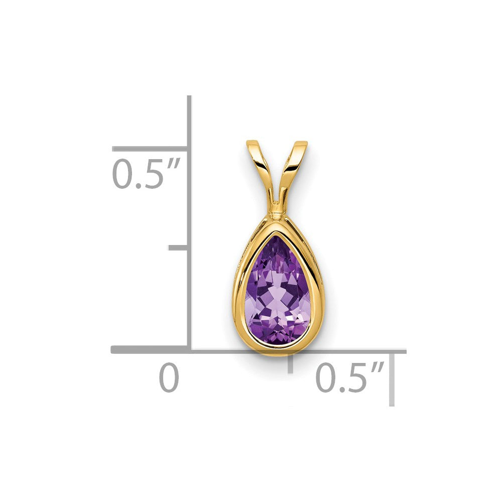 14K Yellow Gold 8x5mm Pear Amethyst bezel pendant