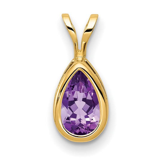 14K Yellow Gold 8x5mm Pear Amethyst bezel pendant