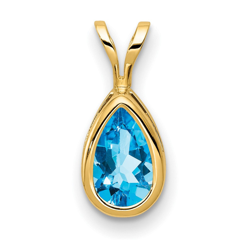 14K Yellow Gold 8x5mm Pear Blue Topaz bezel pendant