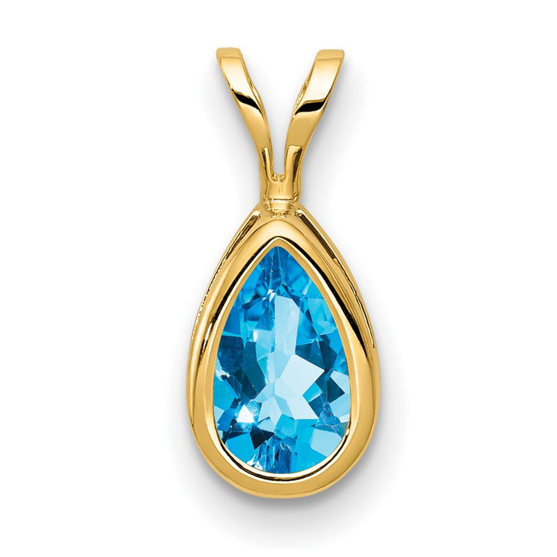14K Yellow Gold 8x5mm Pear Blue Topaz Checker bezel pendant