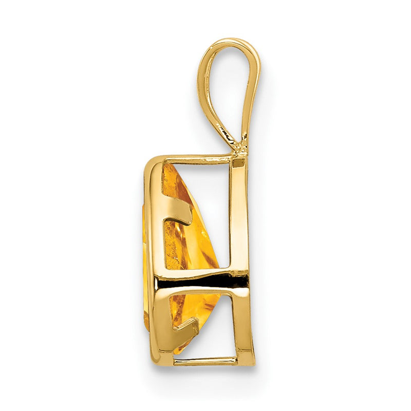 14K Yellow Gold 8x5mm Pear Citrine bezel pendant