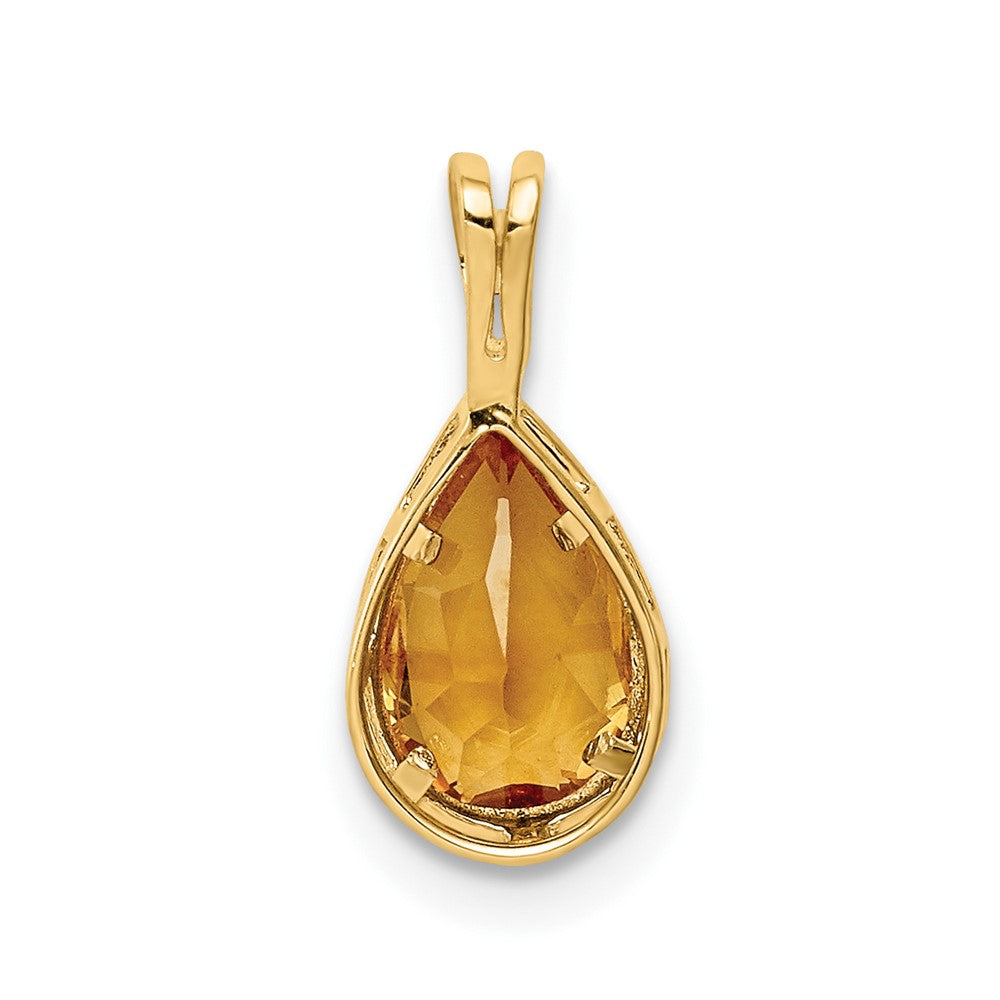 14K Yellow Gold 8x5mm Pear Citrine bezel pendant