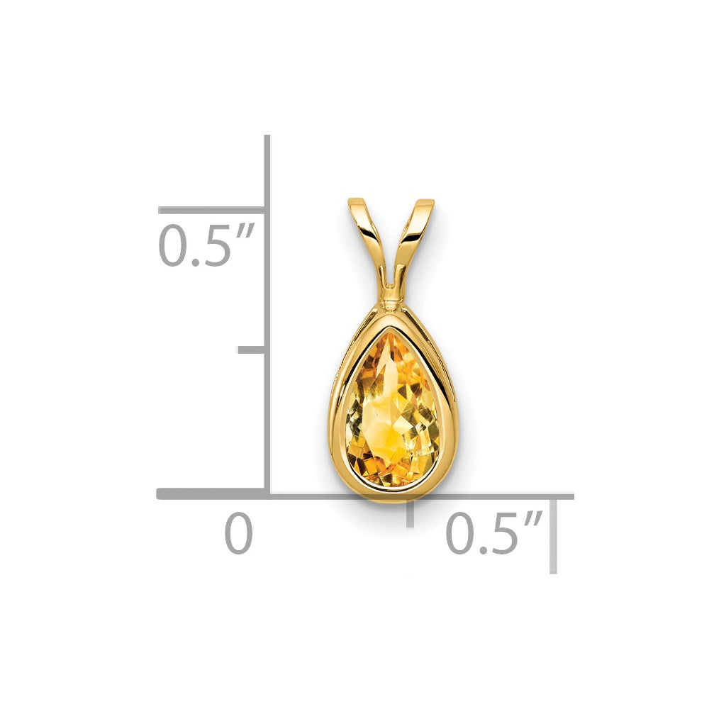 14K Yellow Gold 8x5mm Pear Citrine bezel pendant