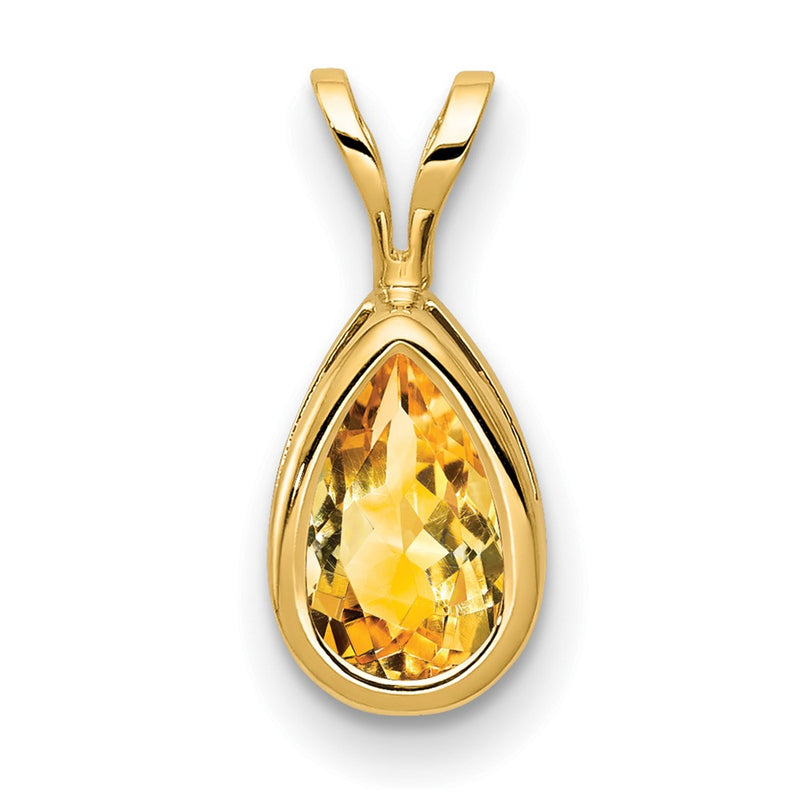 14K Yellow Gold 8x5mm Pear Citrine bezel pendant