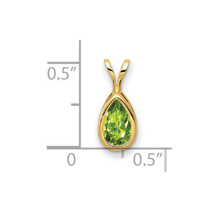 14K Yellow Gold 8x5mm Pear Peridot bezel pendant