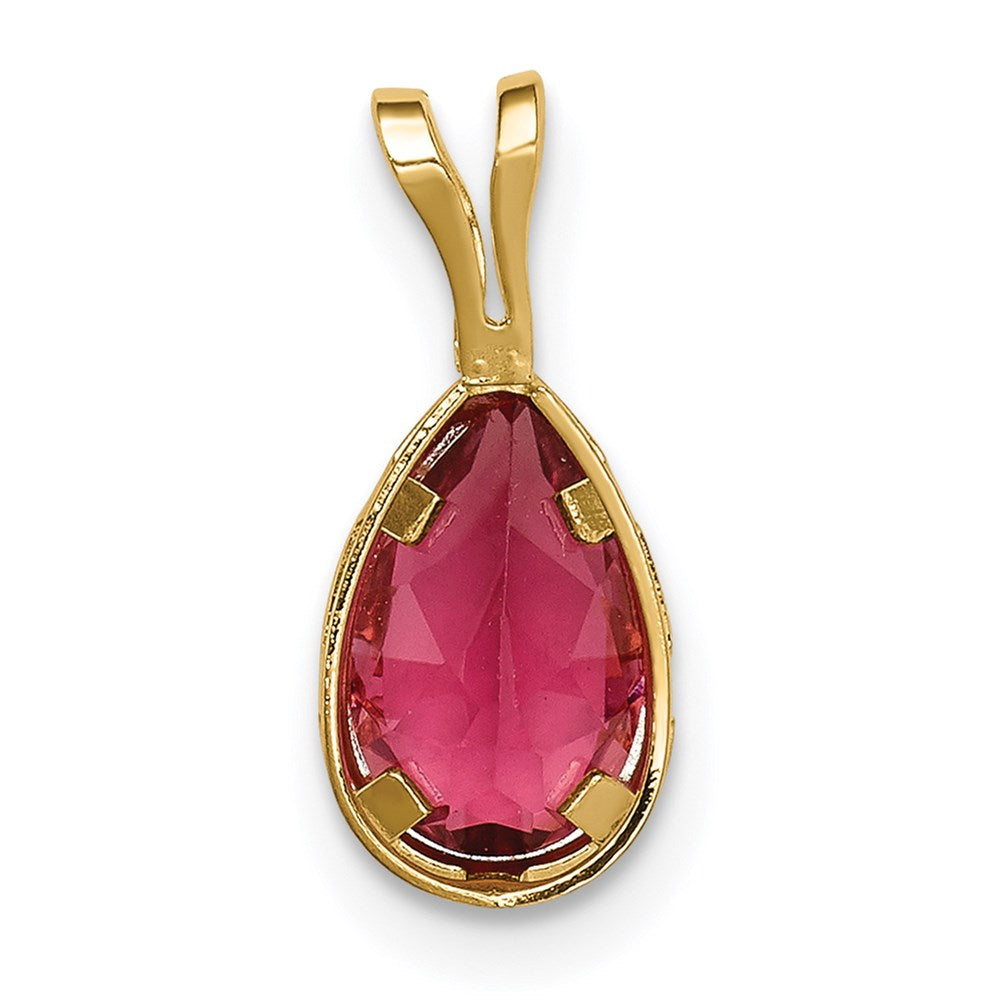 14k Yellow Gold 8x5mm Pear Pink Tourmaline bezel pendant