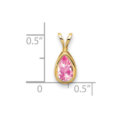 14k Yellow Gold 8x5mm Pear Pink Tourmaline bezel pendant