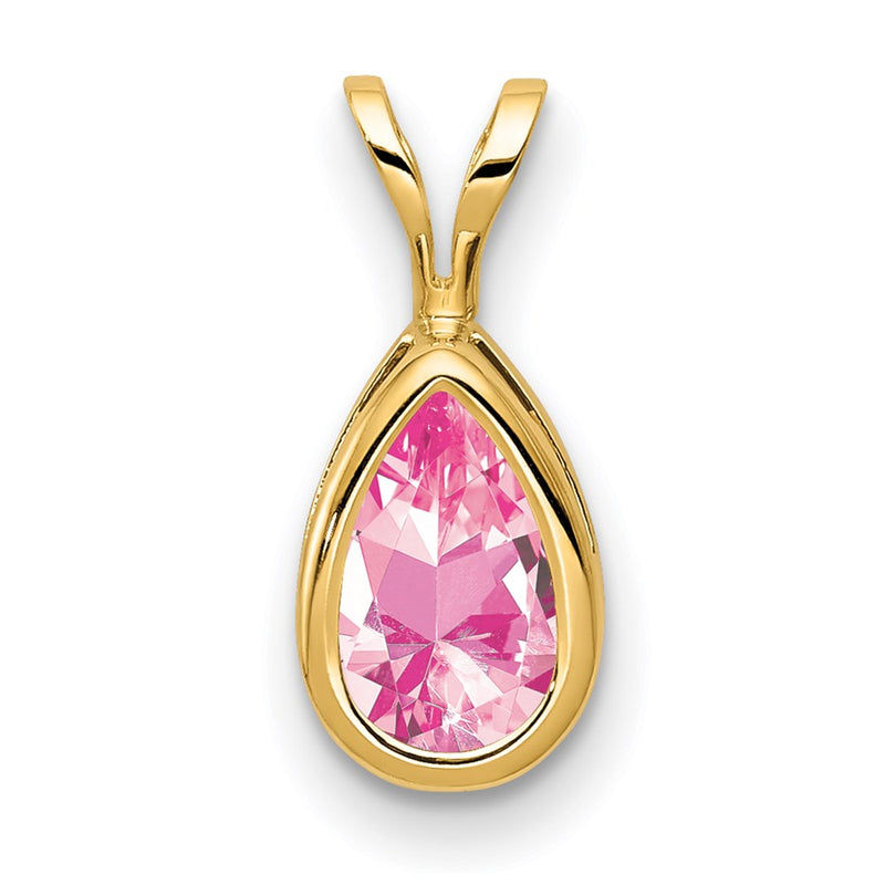 14k Yellow Gold 8x5mm Pear Pink Tourmaline bezel pendant