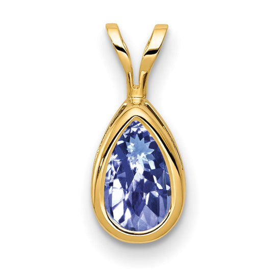 14k Yellow Gold 8x5mm Pear Tanzanite bezel pendant