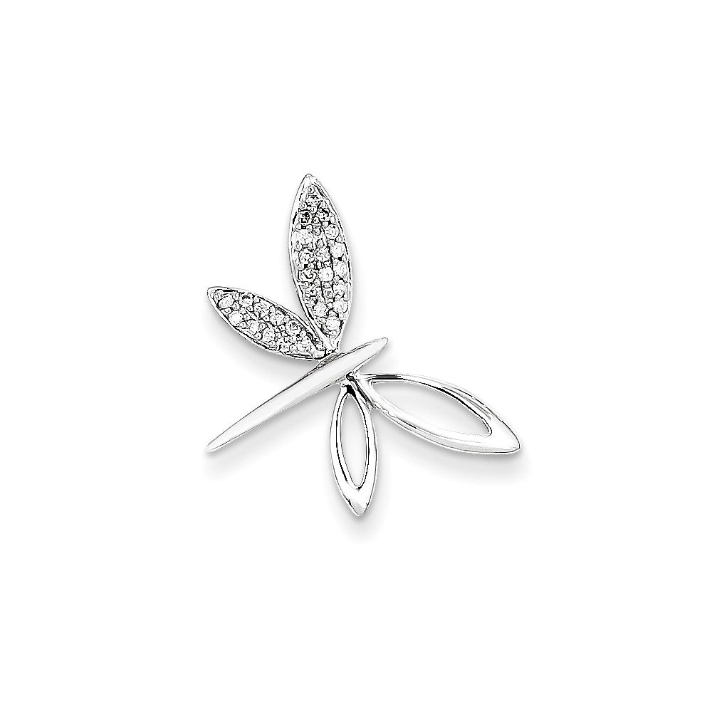 14k White Gold Real Diamond Dragonfly Chain Slide