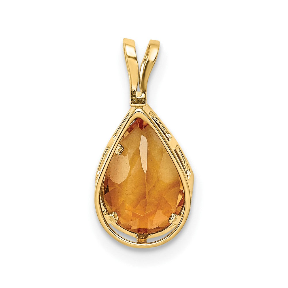 14K Yellow Gold 9x6mm Pear Citrine bezel pendant