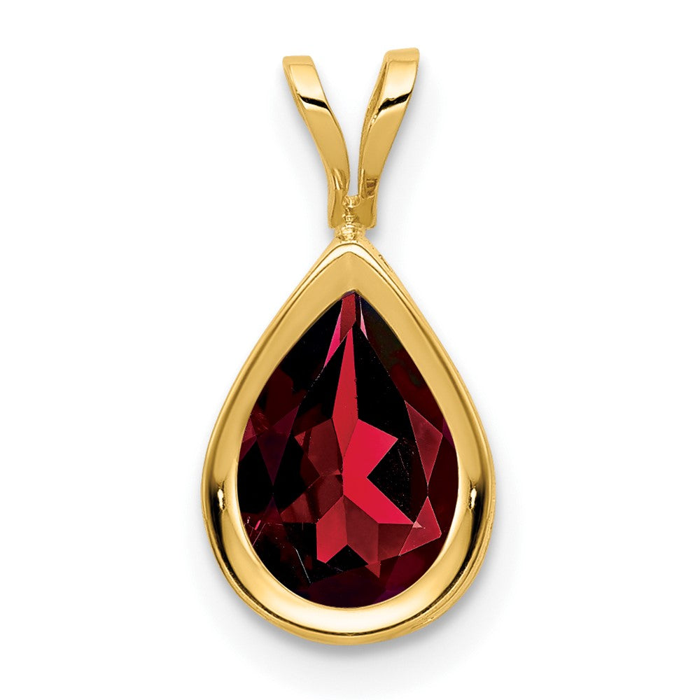 14K Yellow Gold 9x6mm Pear Garnet Bezel Pendant