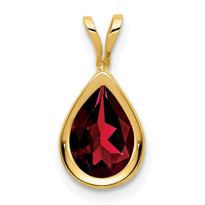 14K Yellow Gold 9x6mm Pear Garnet Bezel Pendant