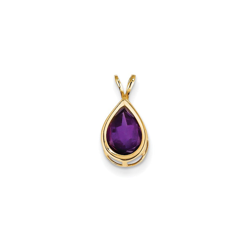 14K Yellow Gold 10x7mm Pear Amethyst Checker bezel pendant