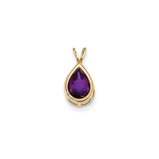 14K Yellow Gold 10x7mm Pear Amethyst Bezel Pendant