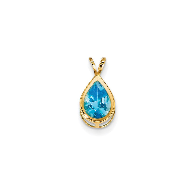 14K Yellow Gold 10x7mm Pear Blue Topaz Checker bezel pendant