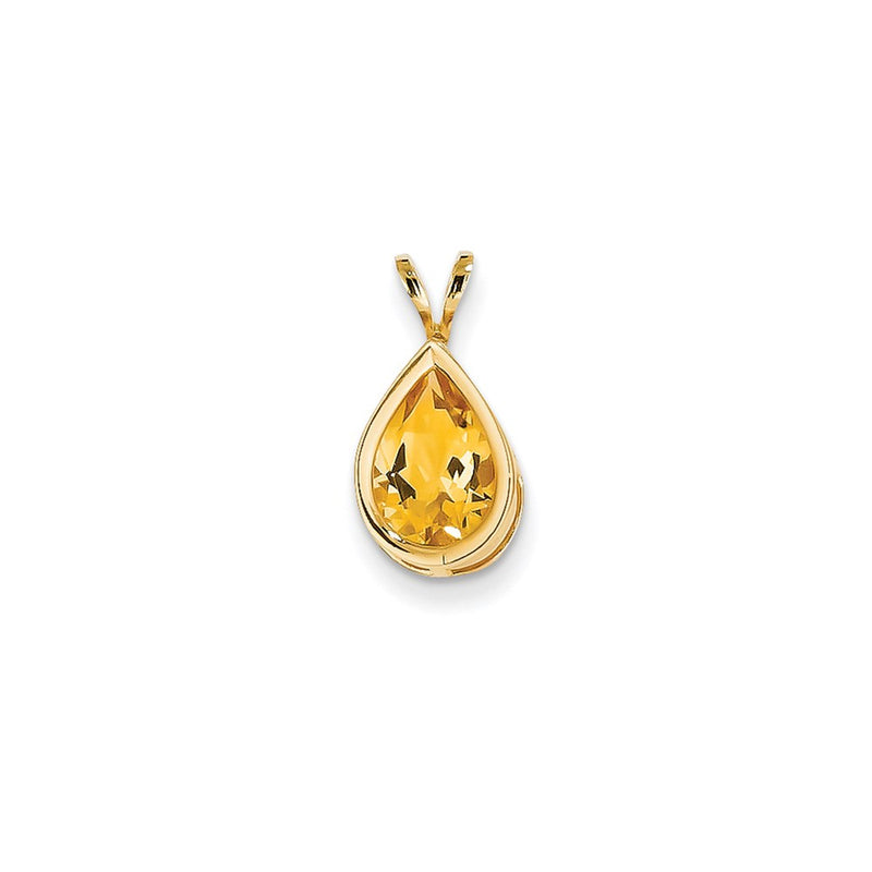 14K Yellow Gold 10x7mm Pear Citrine Checker bezel pendant
