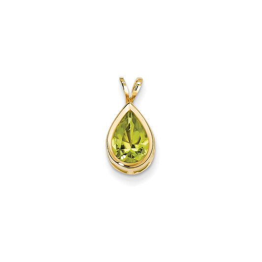 14K Yellow Gold 10x7mm Pear Peridot bezel pendant