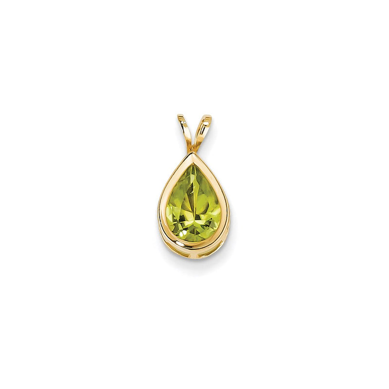 14K Yellow Gold 10x7mm Pear Peridot bezel pendant