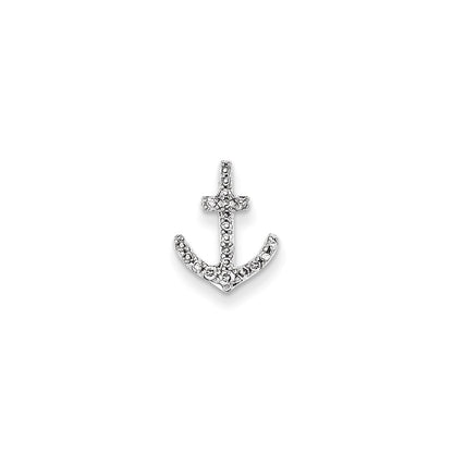 14k White Gold Real Diamond Anchor Chain Slide Pendant