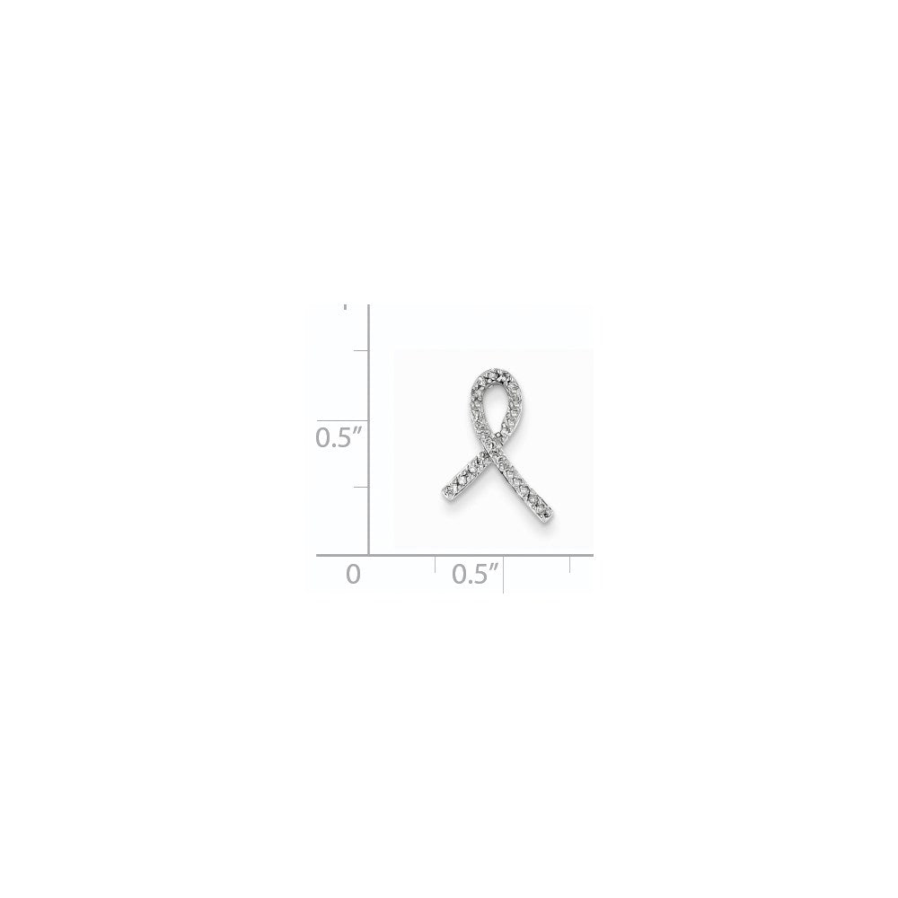 14k White Gold Breast Cancer Awareness Real Diamond Slide Pendant
