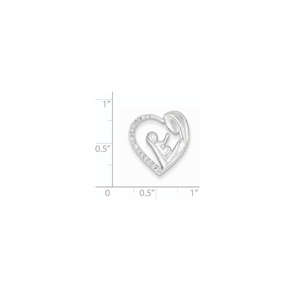14k White Gold Mother and Baby Real Diamond Heart Slide