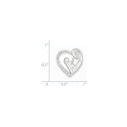 14k White Gold Mother and Baby Real Diamond Heart Slide