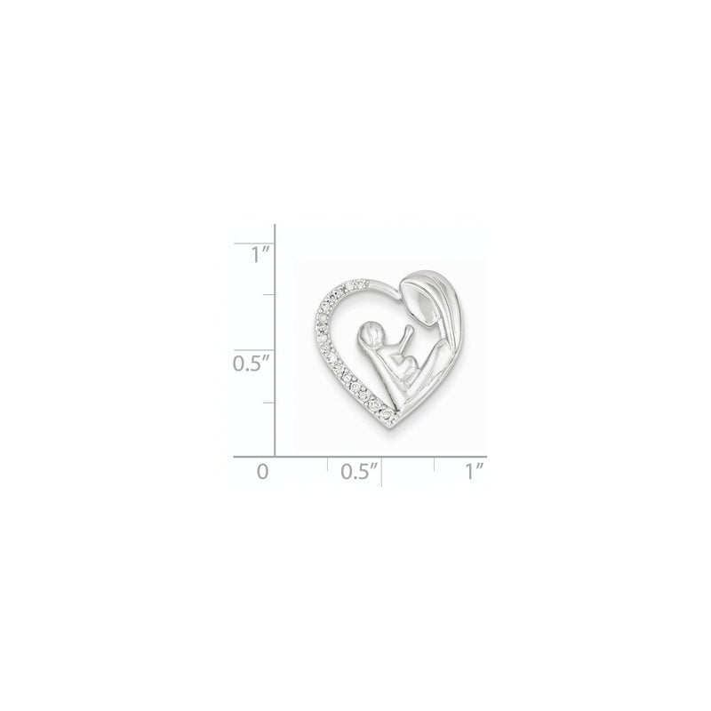 14k White Gold Mother and Baby Real Diamond Heart Slide